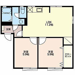 プランドール岩本A 2LDKの間取図画像