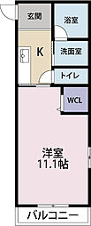 アンバー2 1Kの間取図画像