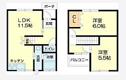 加古川ヤングハイツB 2LDKの間取図画像