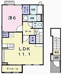 パニエ・ド・フルール2A 1LDKの間取図画像