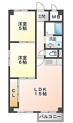 槇得ハイツ2 2LDKの間取図画像