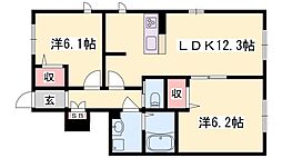 シャーメゾン宝殿A棟 2LDKの間取図画像