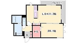 プレミアス三左衛門 1LDKの間取図画像