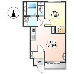 ディライトハウスホウデン 1LDKの間取図画像