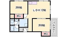 シャトゥ姫路 2LDKの間取図画像