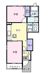 アウローラB棟 2DKの間取図画像