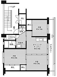 ビレッジハウス三草2棟 3DKの間取図画像
