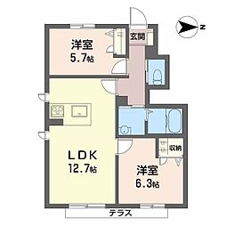 マストコート加古川南D棟 2LDKの間取図画像