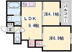 姫路市南条アパート 2LDKの間取図画像