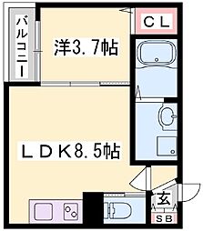 姫路市南条アパート 1LDKの間取図画像