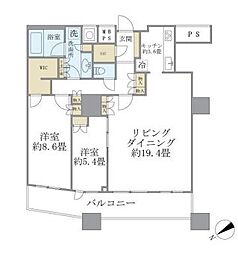 ザ・パークハウス西新宿タワー60 2LDKの間取図画像