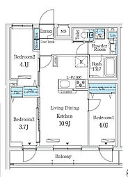東京メトロ丸ノ内線 中野富士見町駅 徒歩4分の賃貸マンション 5階3LDKの間取り