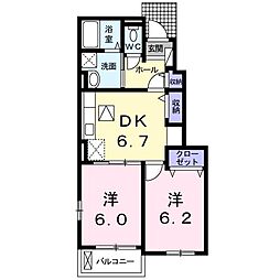 ガーデンヒルズ・ララA 2DKの間取図画像