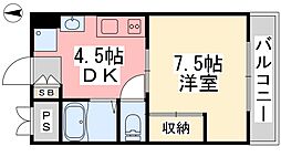 アヴァンセ樽味 1DKの間取図画像