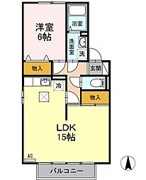 セジュール石井B 1LDKの間取図画像