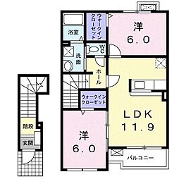 アンジュ・K1 2LDKの間取図画像