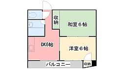 第21杉フラット 2DKの間取図画像