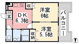 第100杉フラット 2DKの間取図画像