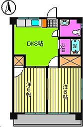 シャトレー築山 2DKの間取図画像