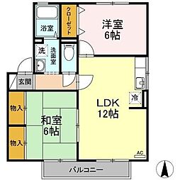 サンライズハイツA 2LDKの間取図画像