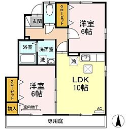 グランモア石井B 2LDKの間取図画像