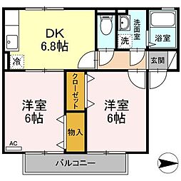 パークハイム向日葵2A 2DKの間取図画像