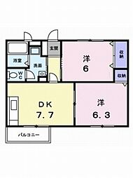シャルマン牛渕A 2DKの間取図画像