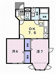 ソレイユB 2DKの間取図画像