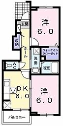 ノースガーデンB 2DKの間取図画像