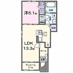 サニーハイツI 1LDKの間取図画像