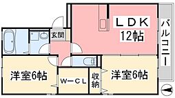 ジュネス針田B 2LDKの間取図画像