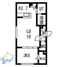 札幌市営東西線 バスセンター前駅 徒歩10分の賃貸マンション 2階1LDKの間取り