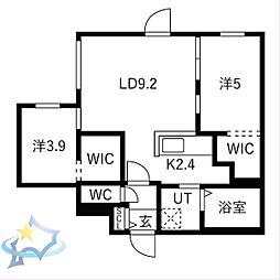 札幌市中央区南六条西13丁目マンション 2LDKの間取図画像