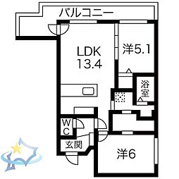 ASSE円山桜並木 2LDKの間取図画像