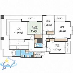 リバービュー山鼻 4LDKの間取図画像