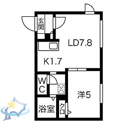 コローレN13W15 1LDKの間取図画像