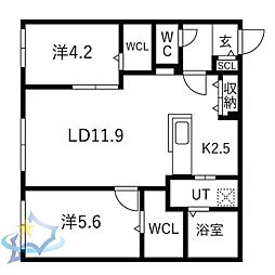 ブランシャールMH幌平橋 2LDKの間取図画像