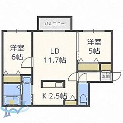 RTL西町 2LDKの間取図画像