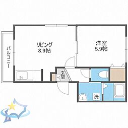リバティ北4西26 1LDKの間取図画像