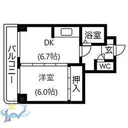 GRANDVIEW中島公園 1DKの間取図画像