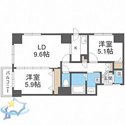 UURコート札幌南3条プレミアタワー 2LDKの間取図画像