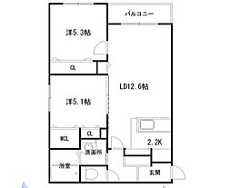 プレジャー南13条 2LDKの間取図画像