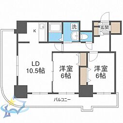ティアラタワー中島倶楽部 2LDKの間取図画像