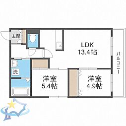 エンジェリックビレッジ南23条 2LDKの間取図画像
