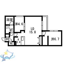 札幌市中央区南十五条西8丁目マンション 2LDKの間取図画像