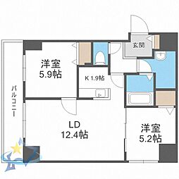 ブランシャールALAIN中島公園 2LDKの間取図画像