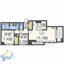 プライムメゾン大通公園 2LDKの間取図画像