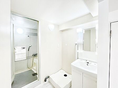 脱衣所には洗濯機置き場。脱いだ衣類もすぐお洗濯できますね!
