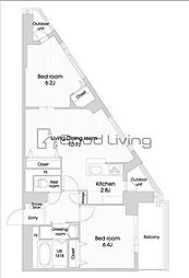 ラクレイス西新レジデンシャルタワータワー棟 2LDKの間取図画像