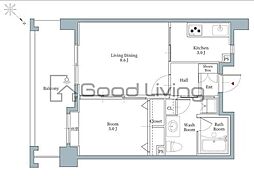 リアンシエルブルー東比恵 1LDKの間取図画像